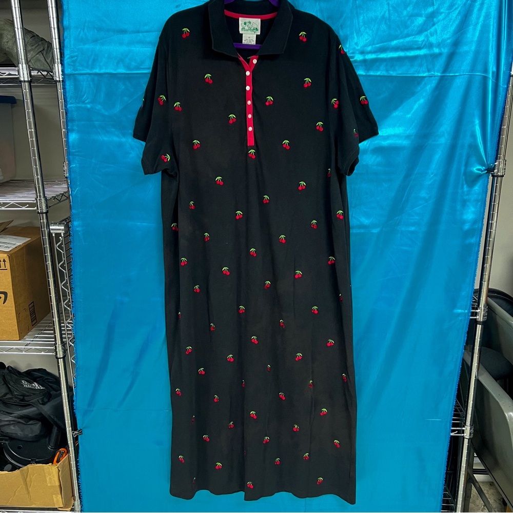 Cherry-Embroidered Black Midi Dress - Picture 4 of 7